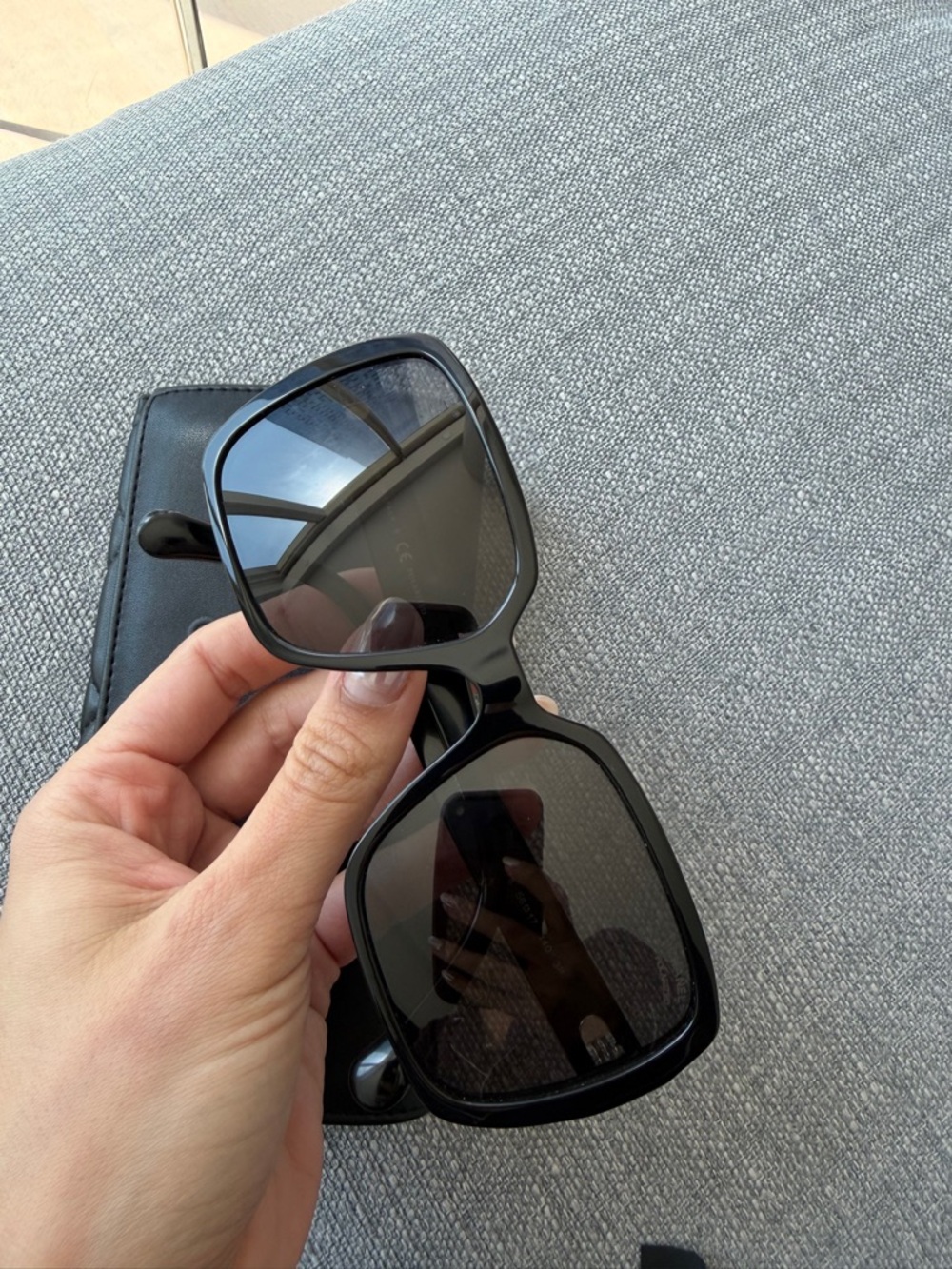 CHANEL Black Logo Thick-Arm Sunglasses Authentic - Picture 2 of 5